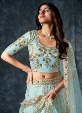 Swank Looking Designer Lehenga Choli in Sky Blue Colour